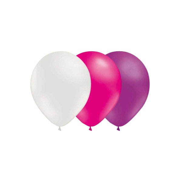 Ballonger - Mix - Vit/Magenta/Ljuslila - 15-pack