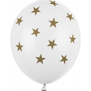 Ballonger - Vita med guldstjrnor - 6 st