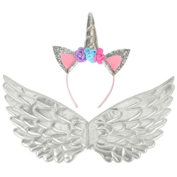 Enh�rningsdr�kt barn kjol diadem vingar Silver