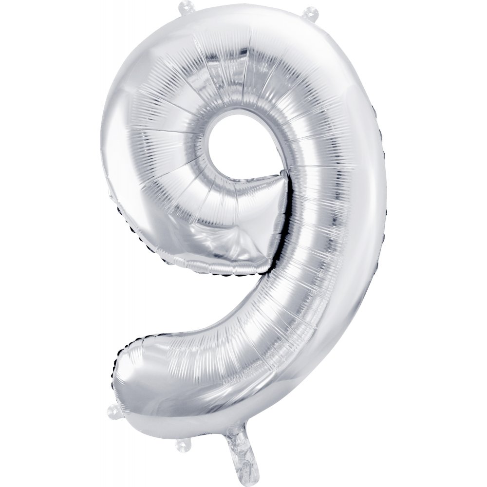 Sifferballong - Silver - 86 cm - Siffra: 9 - Sifferballonger, Ballonger
