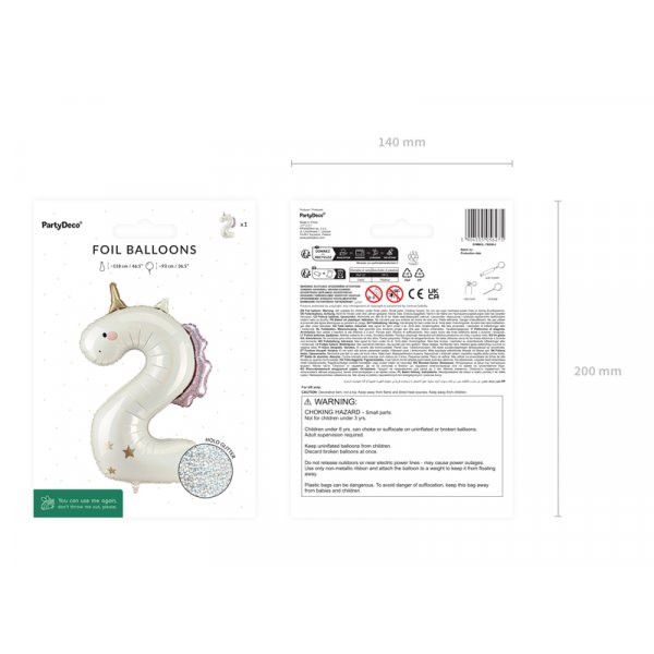 Folieballong siffra \\\"2\\\" enh�rning - Mix