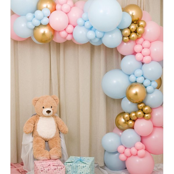 Ballongb�ge 5m, rosa, bl�, guld
