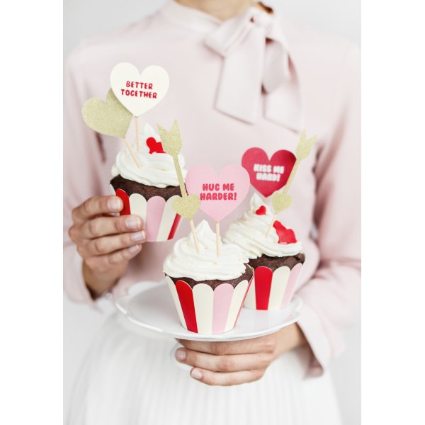 Cake picks - Sweet love - Guldglitter - 6-pack