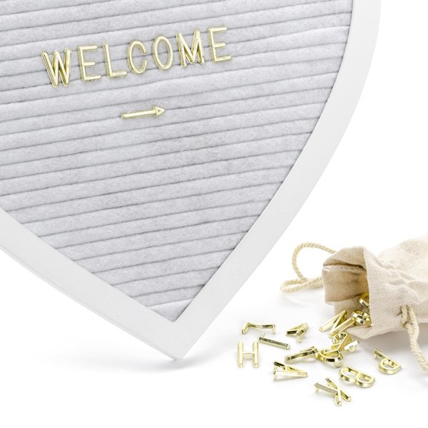 Bokstavstavla - Hjrta - Vit/Guld