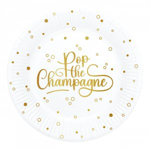 Papptallrikar Pop the Champagne - Vita 23 cm - 8-pack