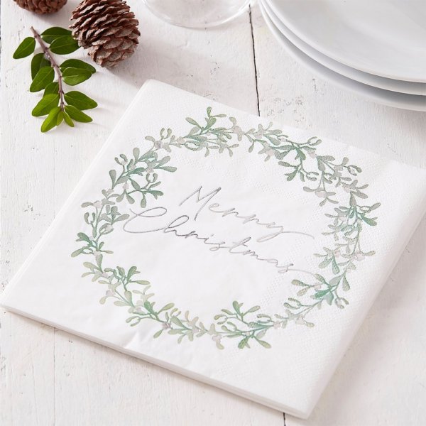Servetter - Mistelkrans - Merry Christmas - 16-pack