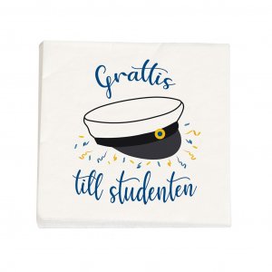 Sm servetter - Grattis till studenten - Bl/Vit - 16-pack