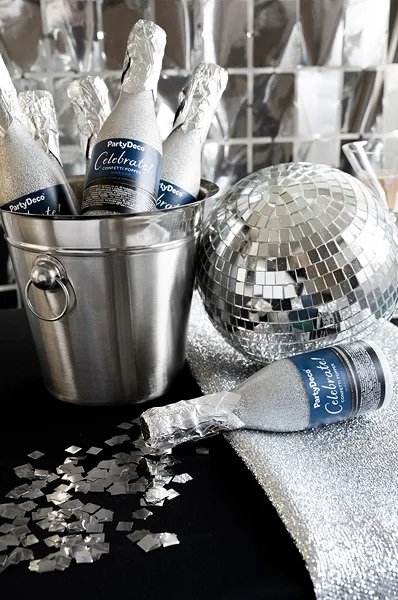 Konfettikanon - Champagneflaska 20,5 cm - Silver