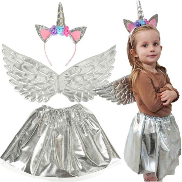Enh�rningsdr�kt barn kjol diadem vingar Silver