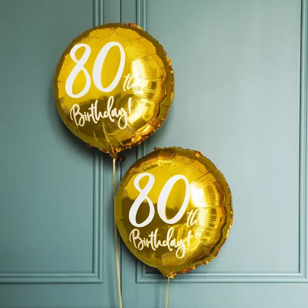 Rund folieballong - Guld - 80th Birthday