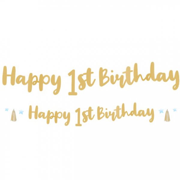 Girlang - Happy 1st Birthday - Guld/Bl� stj�rnor