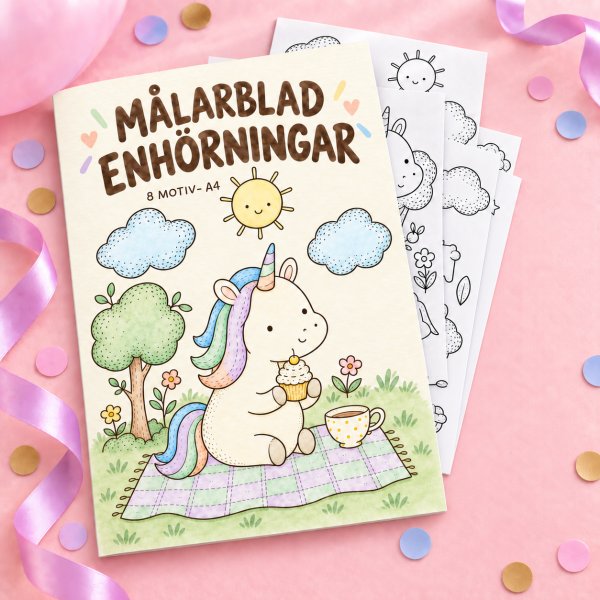 M�larblad - Unicorn/Enh�rning - 8 motiv - A4