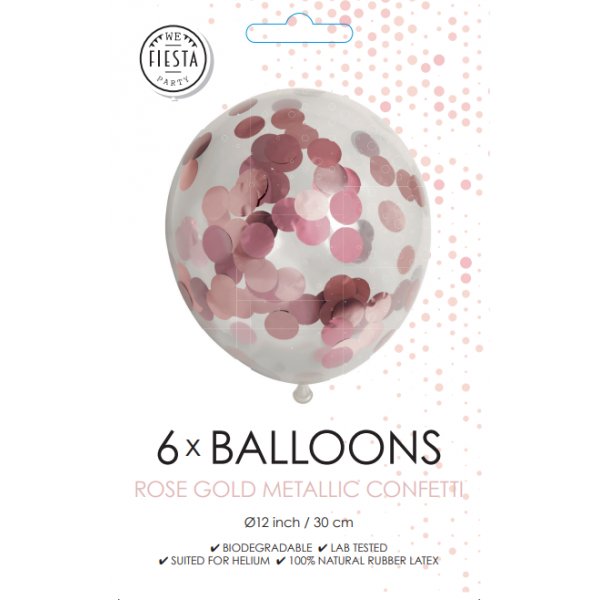 Konfettiballonger - Metallic ros�guld - 6-pack