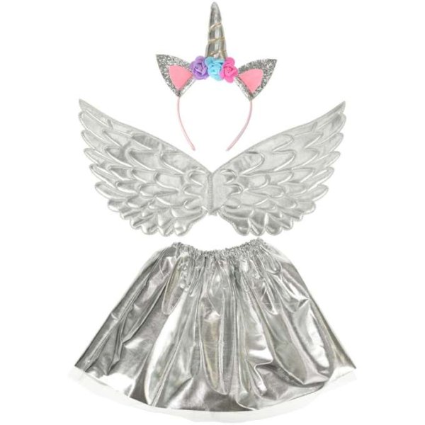 Enh�rningsdr�kt barn kjol diadem vingar Silver