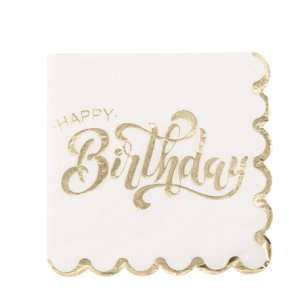Servetter med happy birthday - Vit - 16-pack