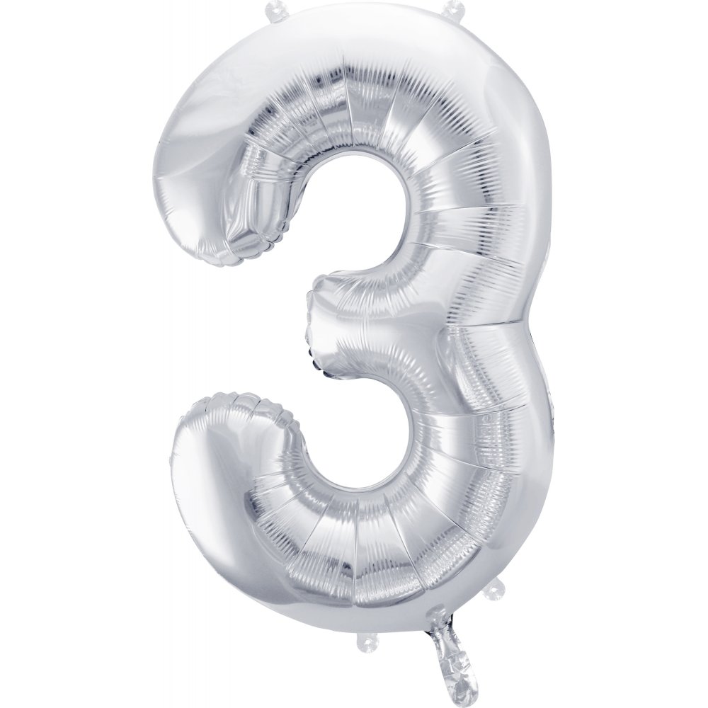 Sifferballong - Silver - 86 cm - Siffra: 3 - Sifferballonger, Ballonger