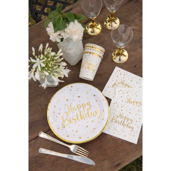 Servetter - Happy Birthday - Guldstjrnor - 20-pack