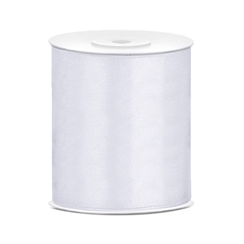 Satinband – 25 m – Vitt – Bredd: 100 mm – Satinband, Band & Snören till bröllop