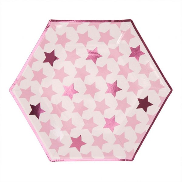 Papptallrikar - Stars - Rosa - 8-pack