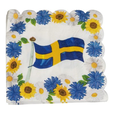 Servetter - Blommor/Svenska flaggan - 16-pack