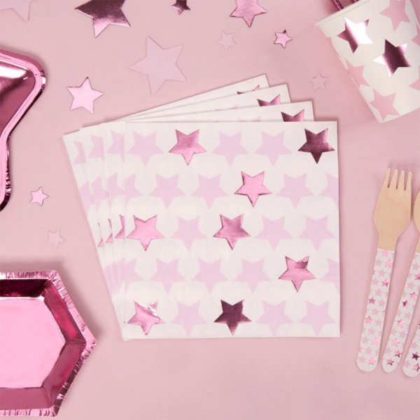 Servetter - Stars - Rosa - 16-pack