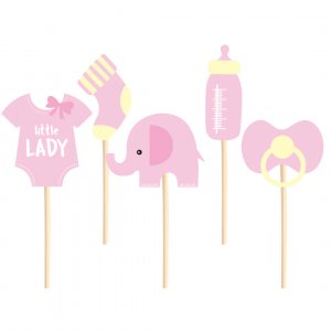 Cake Picks - Baby shower - Rosa - 5-pack