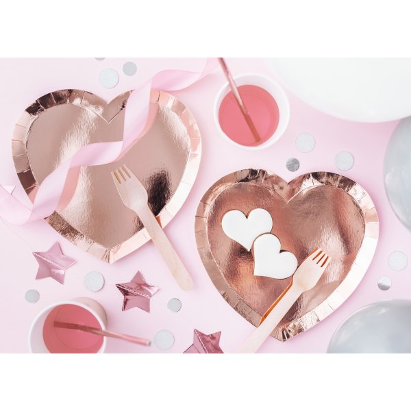 Desserttallrikar - Hjrta - Rosguld - 6-pack