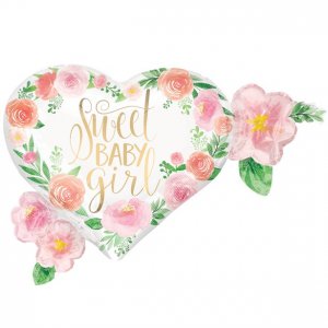 Folieballong - Hj�rta - Floral Baby