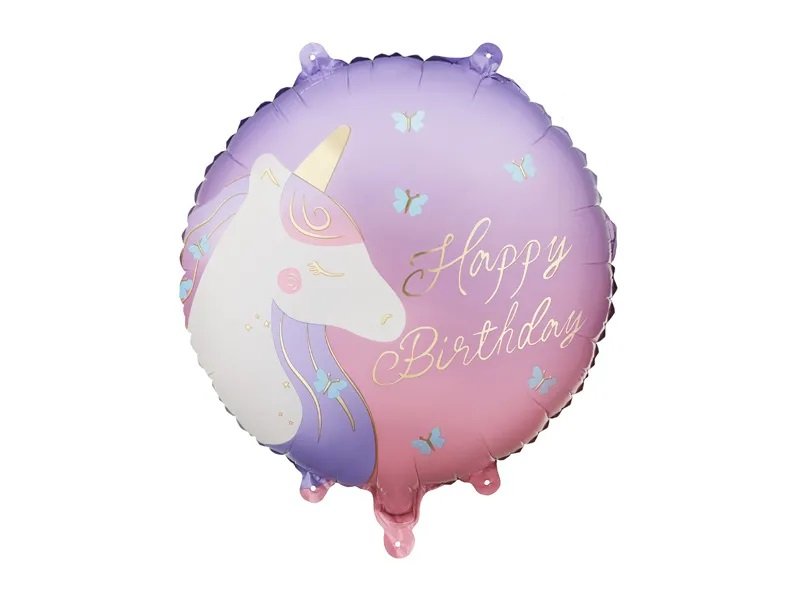 Folieballong – Happy Birthday – Enhörning – 35 cm – Unicorn-dekoration