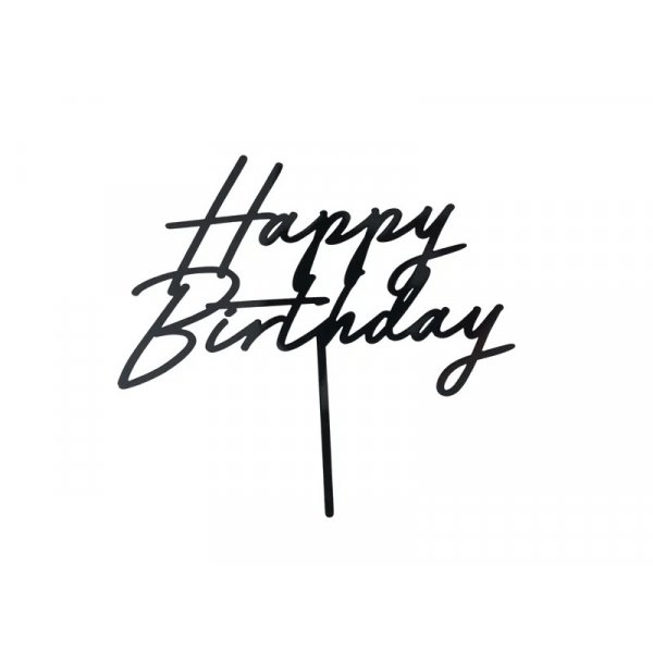 Cake Topper - Happy Birthday - Akryl - Svart