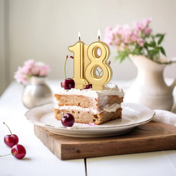 Trtljus/Fdelsedagsljus - 18 - Guld - 7,7 cm