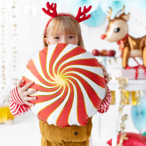 Folieballong - Swirl - Rd/Guld/Vit