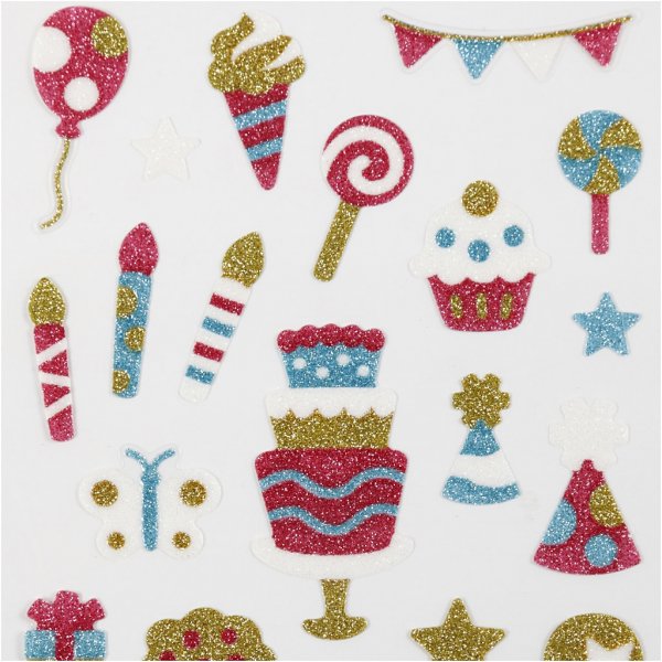 Glitterstickers - födelsedag - 10x16 cm Glitterstickers - födelsedag - 10x16 cm