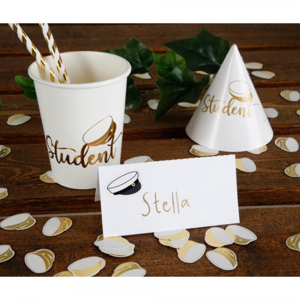 Partyhattar - Student - Vit/Guld - 4-pack