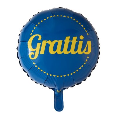 Folieballong - Rund - Grattis - Blå/Gul