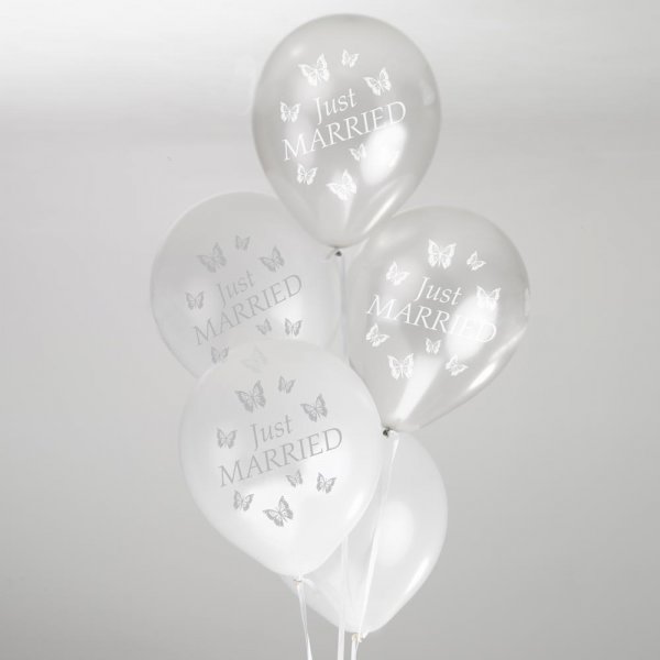Ballonger - Just Married - Silverfjrilar - 8 stycken