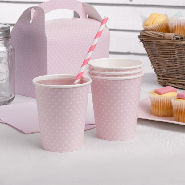 Pappmuggar - Polka Dot - Ljusrosa - 8-pack