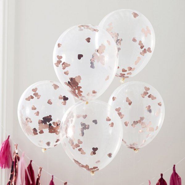 Konfettiballonger - Hjrtan - Rosguld - 5-pack