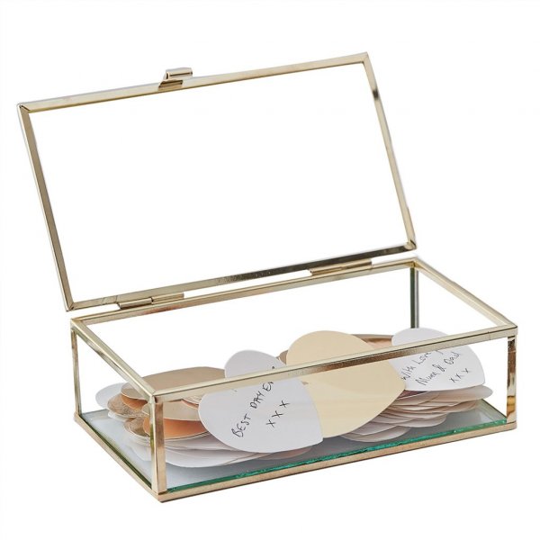Glasbox med hjrtan - Gold wedding