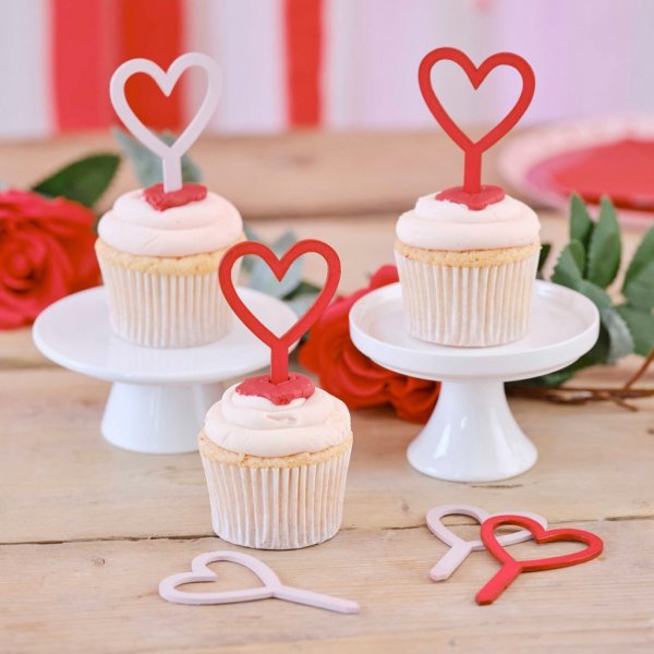 Cake Picks - Tr - Hjrtan - Rda/Rosa