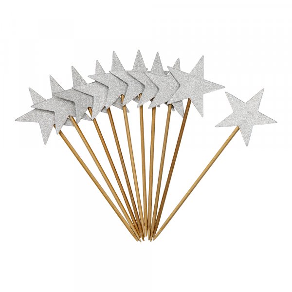 Cake picks - Stjrnor - Silverglitter - 10-pack