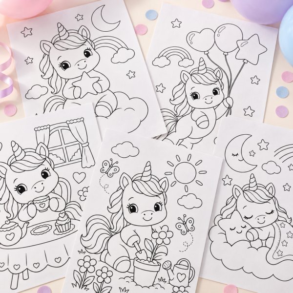 Målarblad - Unicorn/Enhörning - 8 motiv - A4 Målarblad - Unicorn/Enhörning - 8 motiv - A4