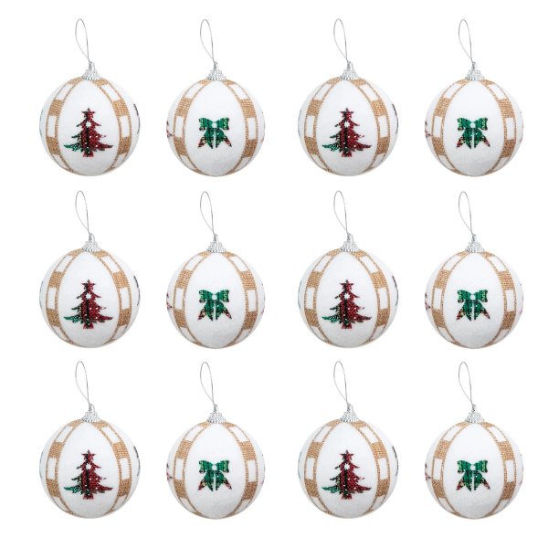 Julgranskulor - 12-pack - Julgransmotiv - Vit/Guld/Grn/Rd