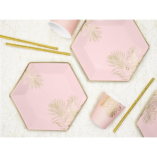 Papptallrikar - Leaves - Rosa/Guld - 6-pack
