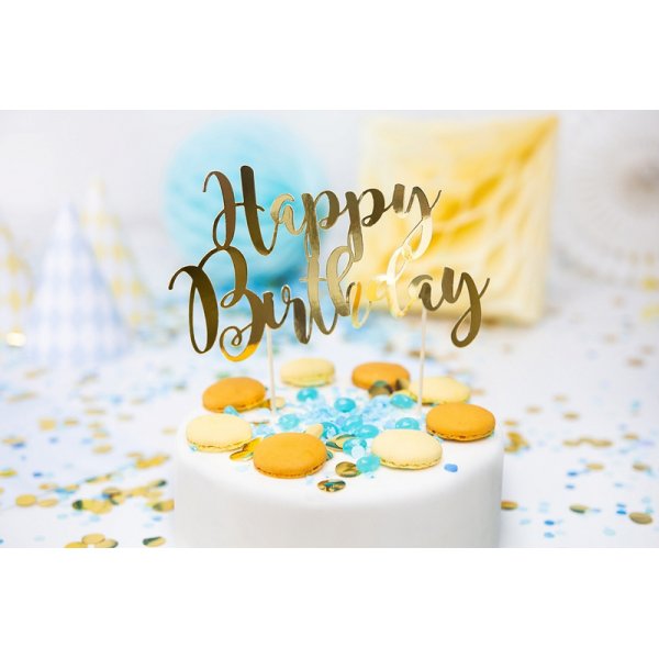 Cake topper - Happy Birthday - Guldmetallic