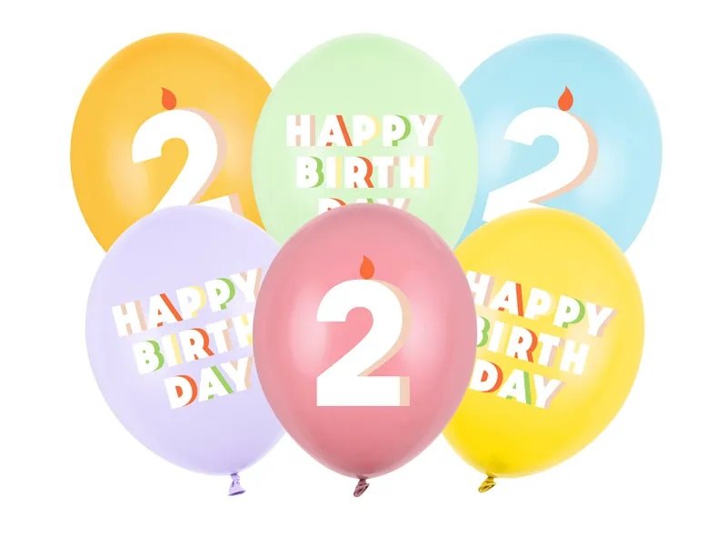 Ballongbukett - 30 cm - Happy Birthday - 6-pack - Siffra: 2 - Ballongbuketter, Ballonger