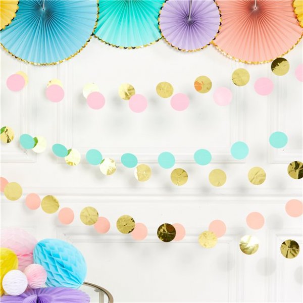 Girlang - Cirklar - Pastell/Guld - 6-pack