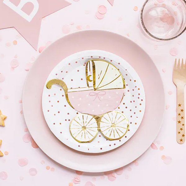 Servetter - Barnvagn - Ljusrosa/Guld - 20-pack Servetter - Barnvagn - Ljusrosa/Guld - 20-pack