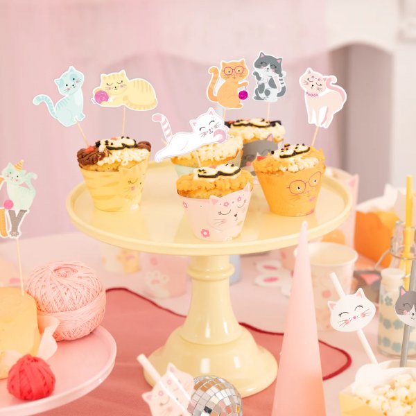 Cake picks - Pastellkatter - 6 st Cake picks - Pastellkatter - 6 st