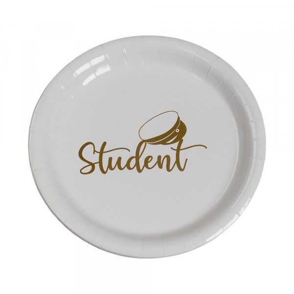Desserttallrikar - Student - Vit/Guld - 8-pack - 18 cm